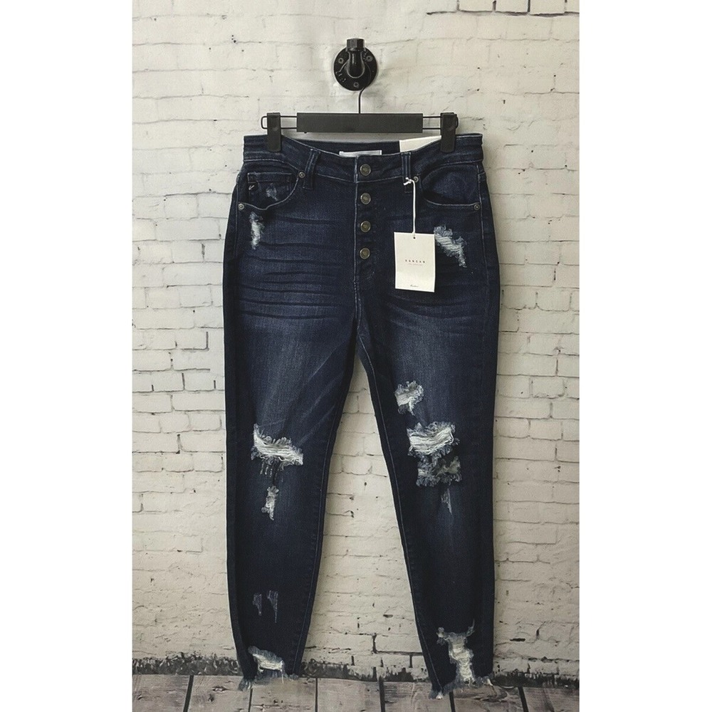 KanCan Women Estilo Distressed High Rise Skinny Blue Denim Jeans Size 29 NWT H1